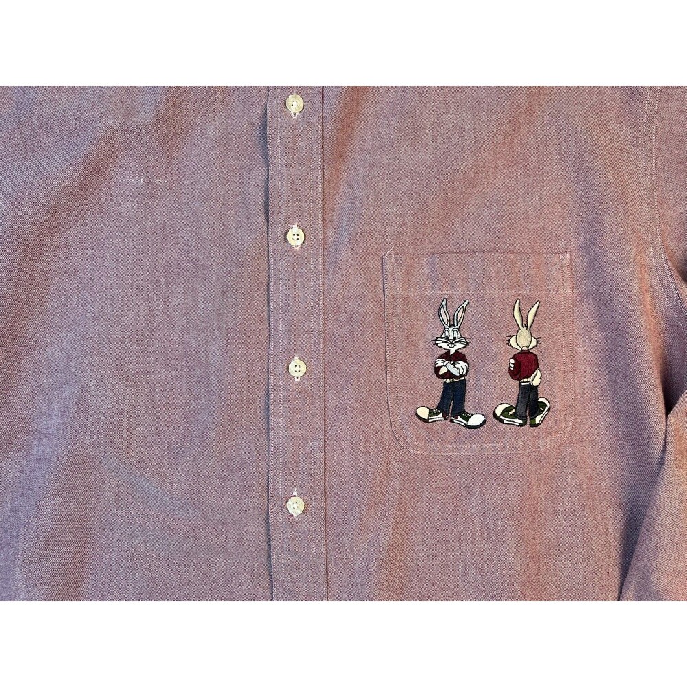 Vintage '94 Looney Tunes Bugs Bunny Acme Oxford Shirt  Size L  Pinkish Color